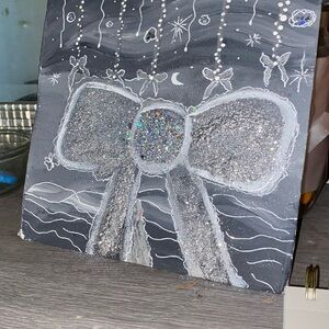 Glittery Bow Canvas Art